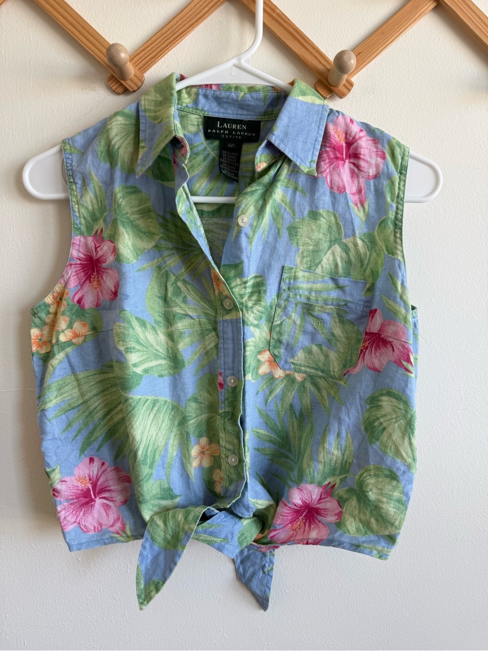 Lauren Ralph Lauren 100% linen Tropical Tie Shirt